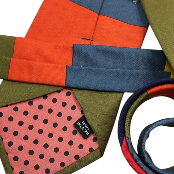 GÊNE MEYER Gray/Yellow/Orange/Green Striped Silk LUXURY Tie JAPAN - Picture 4 of 5